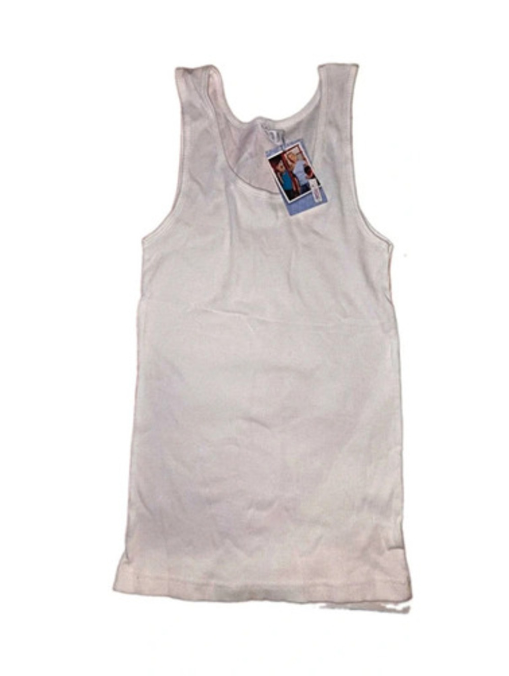 Women’s White Cotton Knit Tank Top T-Shirt Logo Accent Round Neck L